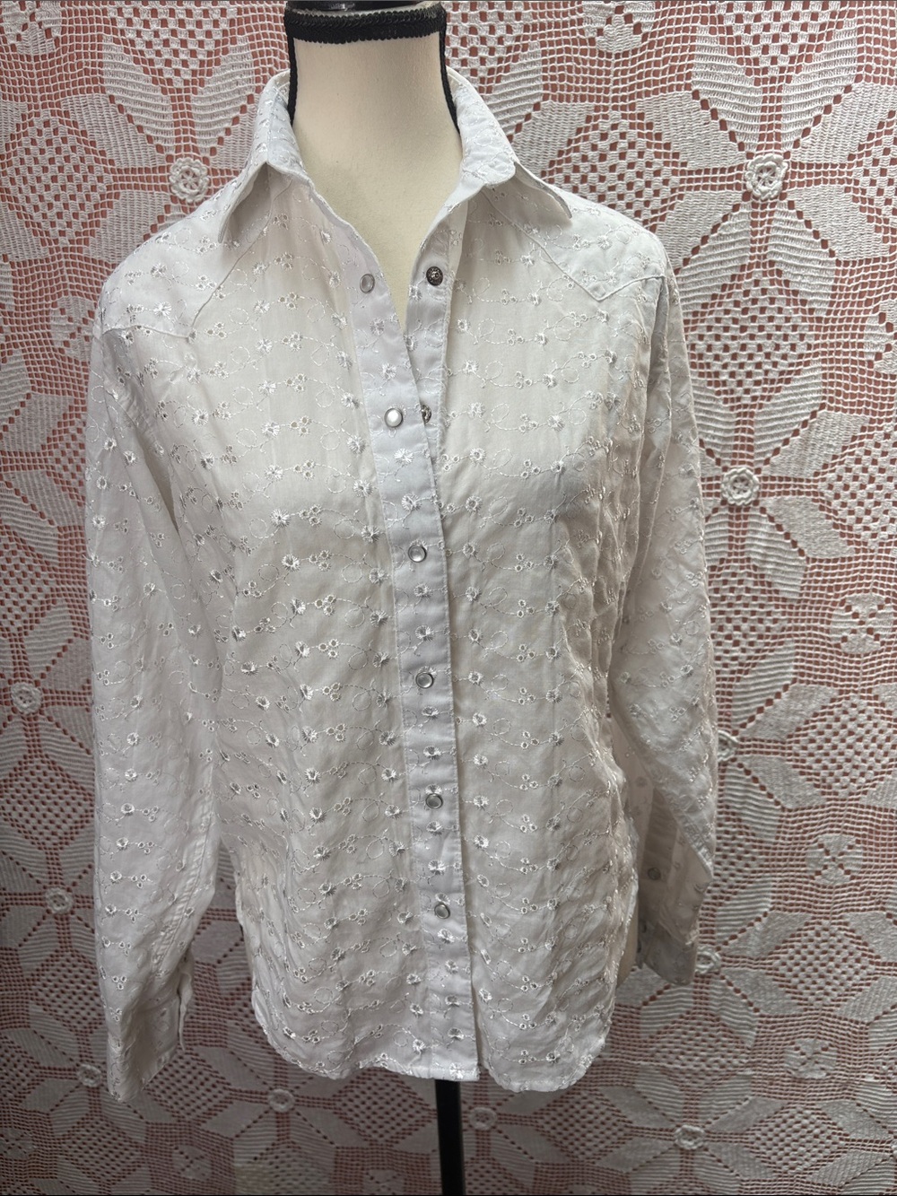 White House Eyelet Embroidered Western Shirt Sz S